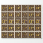 [ Thumbnail: Elegant, Brown, Faux Gold 13th Birthday + Name Wrapping Paper ]