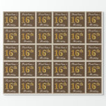 [ Thumbnail: Elegant, Brown, Faux Gold 16th Birthday + Name Wrapping Paper ]