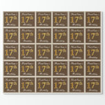 [ Thumbnail: Elegant, Brown, Faux Gold 17th Birthday + Name Wrapping Paper ]