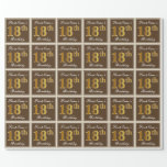 [ Thumbnail: Elegant, Brown, Faux Gold 18th Birthday + Name Wrapping Paper ]