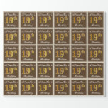 [ Thumbnail: Elegant, Brown, Faux Gold 19th Birthday + Name Wrapping Paper ]