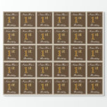 [ Thumbnail: Elegant, Brown, Faux Gold 1st Birthday + Name Wrapping Paper ]