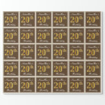[ Thumbnail: Elegant, Brown, Faux Gold 20th Birthday + Name Wrapping Paper ]