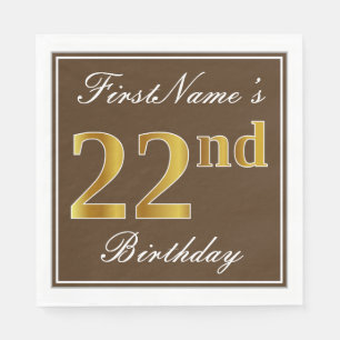 Elegant Brown, Faux Gold 22nd Birthday + Name Napkins