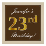 [ Thumbnail: Elegant, Brown, Faux Gold 23rd Birthday + Name Poster ]