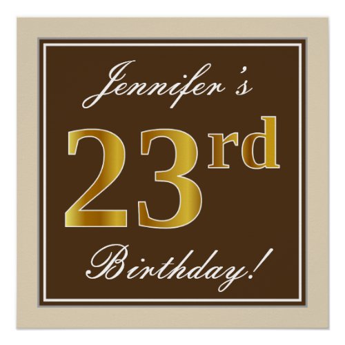 Elegant Brown Faux Gold 23rd Birthday  Name Poster