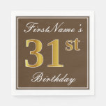 [ Thumbnail: Elegant Brown, Faux Gold 31st Birthday + Name Napkin ]