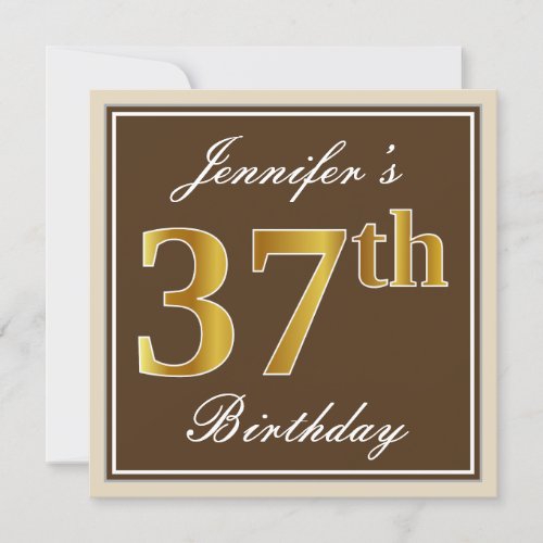 Elegant Brown Faux Gold 37th Birthday  Name Invitation