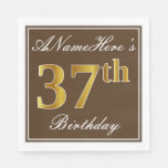 [ Thumbnail: Elegant Brown, Faux Gold 37th Birthday + Name Napkins ]