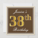 [ Thumbnail: Elegant, Brown, Faux Gold 38th Birthday + Name Invitation ]