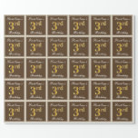 [ Thumbnail: Elegant, Brown, Faux Gold 3rd Birthday + Name Wrapping Paper ]