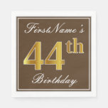 [ Thumbnail: Elegant Brown, Faux Gold 44th Birthday + Name Napkins ]