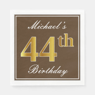 Elegant Brown, Faux Gold 44th Birthday + Name Napkins