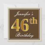 [ Thumbnail: Elegant, Brown, Faux Gold 46th Birthday + Name Invitation ]