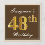 [ Thumbnail: Elegant, Brown, Faux Gold 48th Birthday + Name Invitation ]