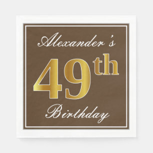 Elegant Brown, Faux Gold 49th Birthday + Name Napkins