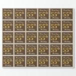 [ Thumbnail: Elegant, Brown, Faux Gold 55th Birthday + Name Wrapping Paper ]