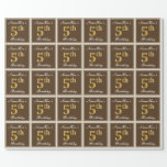 [ Thumbnail: Elegant, Brown, Faux Gold 5th Birthday + Name Wrapping Paper ]