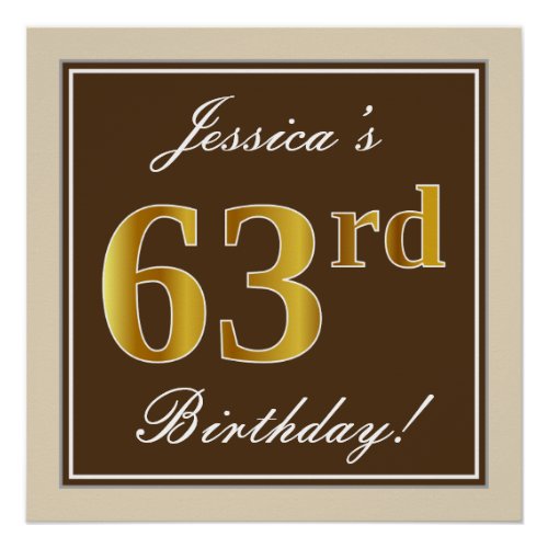 Elegant Brown Faux Gold 63rd Birthday  Name Poster