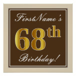 [ Thumbnail: Elegant, Brown, Faux Gold 68th Birthday + Name Poster ]