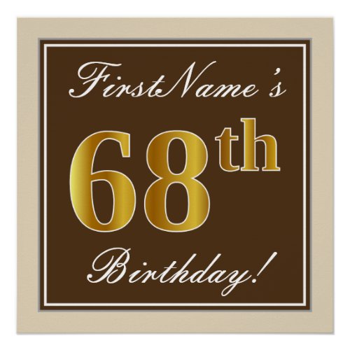 Elegant Brown Faux Gold 68th Birthday  Name Poster