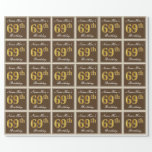 [ Thumbnail: Elegant, Brown, Faux Gold 69th Birthday + Name Wrapping Paper ]