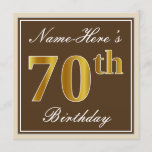 [ Thumbnail: Elegant, Brown, Faux Gold 70th Birthday + Name Invitation ]