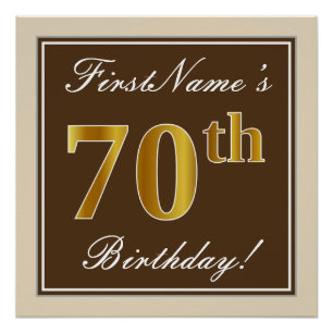 Elegant, Brown, Faux Gold 70th Birthday + Name Poster