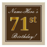[ Thumbnail: Elegant, Brown, Faux Gold 71st Birthday + Name Poster ]