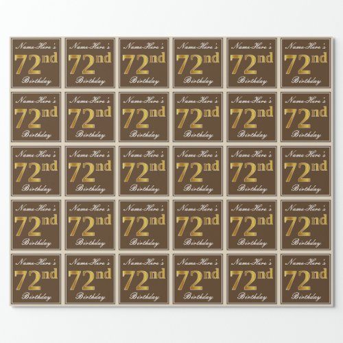 Elegant Brown Faux Gold 72nd Birthday  Name Wrapping Paper