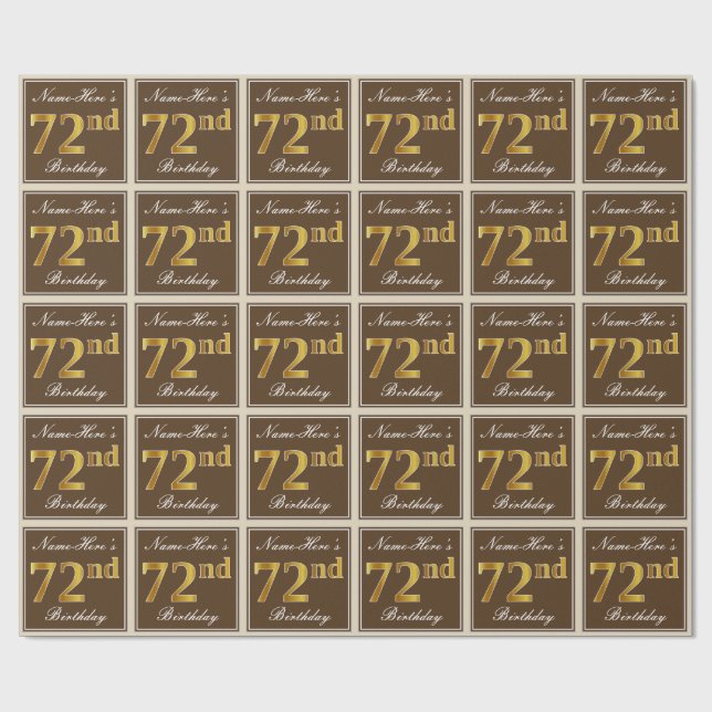 Elegant, Brown, Faux Gold 72nd Birthday + Name Wrapping Paper (Flat)