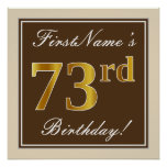 [ Thumbnail: Elegant, Brown, Faux Gold 73rd Birthday + Name Poster ]