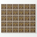 [ Thumbnail: Elegant, Brown, Faux Gold 75th Birthday + Name Wrapping Paper ]