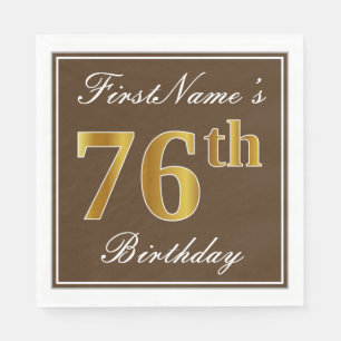 Elegant Brown, Faux Gold 76th Birthday + Name Napkins
