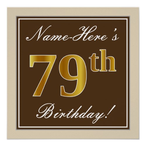 Elegant Brown Faux Gold 79th Birthday  Name Poster