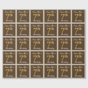 Elegant, Brown, Faux Gold 7th Birthday + Name Wrapping Paper