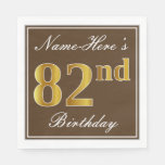 [ Thumbnail: Elegant Brown, Faux Gold 82nd Birthday + Name Napkins ]