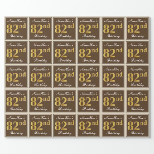 Elegant Brown Faux Gold 82nd Birthday  Name Wrapping Paper