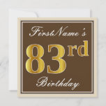 [ Thumbnail: Elegant, Brown, Faux Gold 83rd Birthday + Name Invitation ]