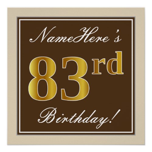 Elegant Brown Faux Gold 83rd Birthday  Name Poster