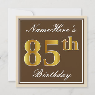 Elegant, Brown, Faux Gold 85th Birthday + Name Invitation