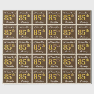 Elegant, Brown, Faux Gold 85th Birthday + Name Wrapping Paper