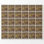 [ Thumbnail: Elegant, Brown, Faux Gold 87th Birthday + Name Wrapping Paper ]