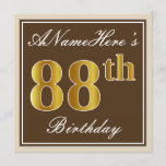 [ Thumbnail: Elegant, Brown, Faux Gold 88th Birthday + Name Invitation ]