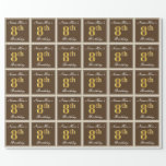 [ Thumbnail: Elegant, Brown, Faux Gold 8th Birthday + Name Wrapping Paper ]