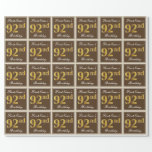 [ Thumbnail: Elegant, Brown, Faux Gold 92nd Birthday + Name Wrapping Paper ]