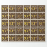[ Thumbnail: Elegant, Brown, Faux Gold 93rd Birthday + Name Wrapping Paper ]