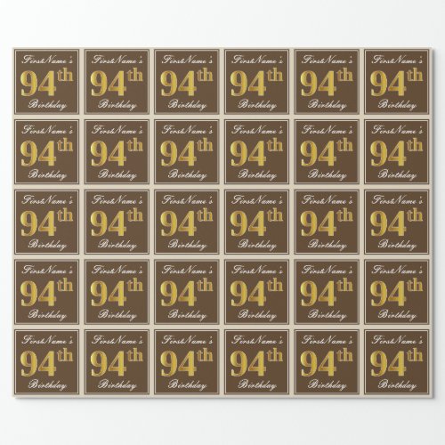 Elegant Brown Faux Gold 94th Birthday  Name Wrapping Paper