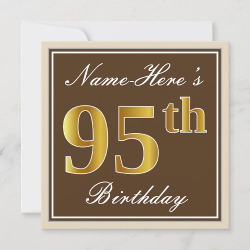 Elegant Brown Faux Gold 95th Birthday  Name Invitation