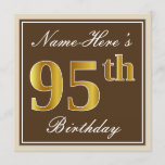 [ Thumbnail: Elegant, Brown, Faux Gold 95th Birthday + Name Invitation ]